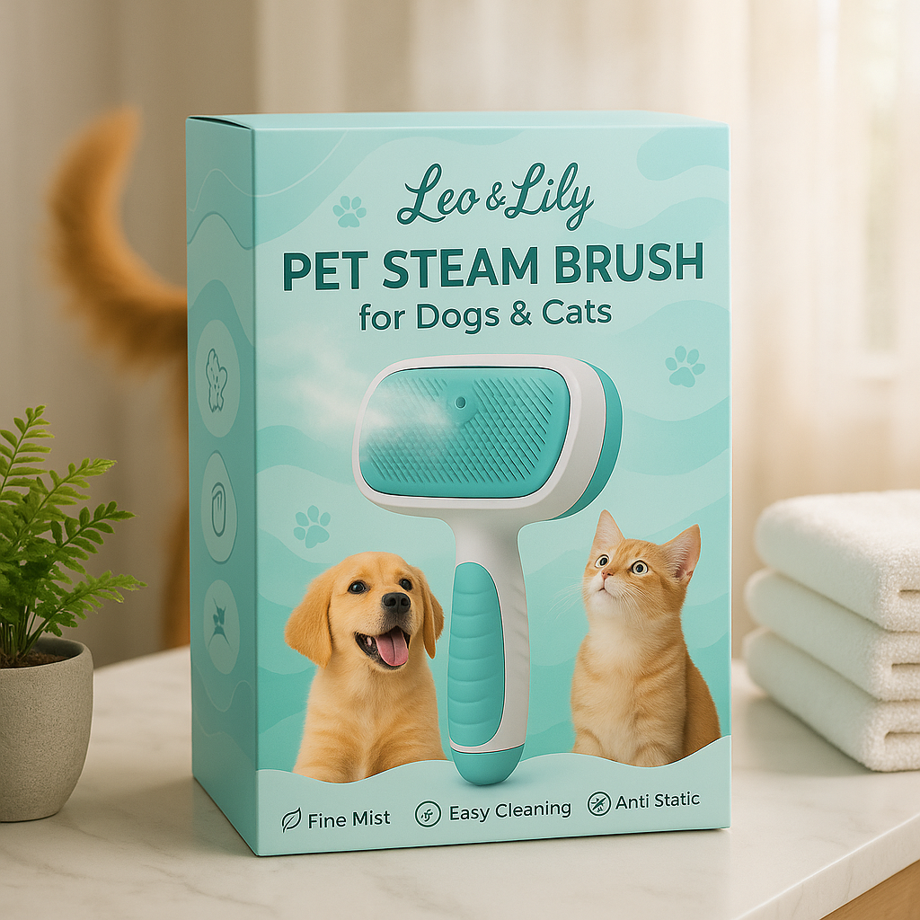 Leo & Lily Pet Steam Brush for Dogs & Cats – Self-Cleaning Deshedding Grooming Brush with Mist Spray, Anti-Static Bristles, Gentle for Long-Haired Cats & Shedding Dogs