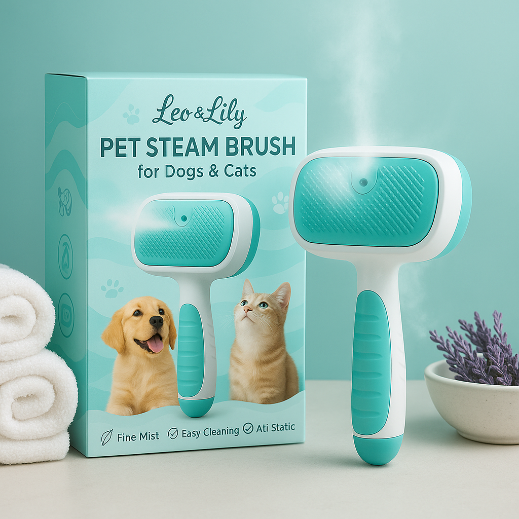 Leo & Lily Pet Steam Brush for Dogs & Cats – Self-Cleaning Deshedding Grooming Brush with Mist Spray, Anti-Static Bristles, Gentle for Long-Haired Cats & Shedding Dogs
