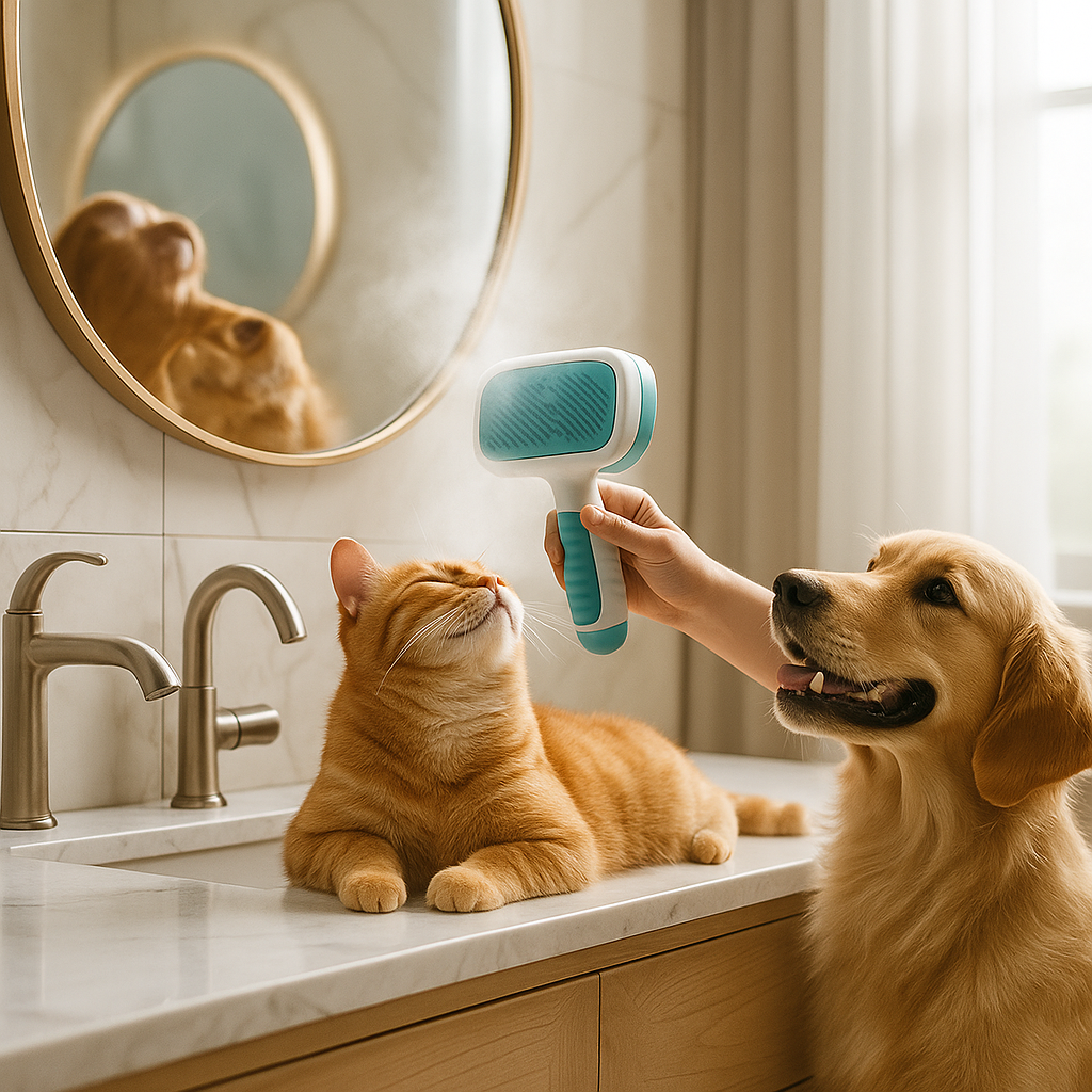 Leo & Lily Pet Steam Brush for Dogs & Cats – Self-Cleaning Deshedding Grooming Brush with Mist Spray, Anti-Static Bristles, Gentle for Long-Haired Cats & Shedding Dogs