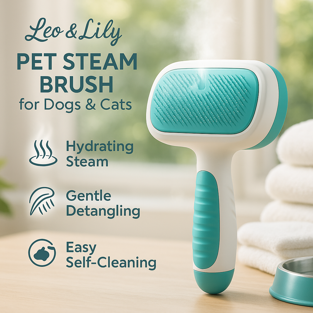 Leo & Lily Pet Steam Brush for Dogs & Cats – Self-Cleaning Deshedding Grooming Brush with Mist Spray, Anti-Static Bristles, Gentle for Long-Haired Cats & Shedding Dogs