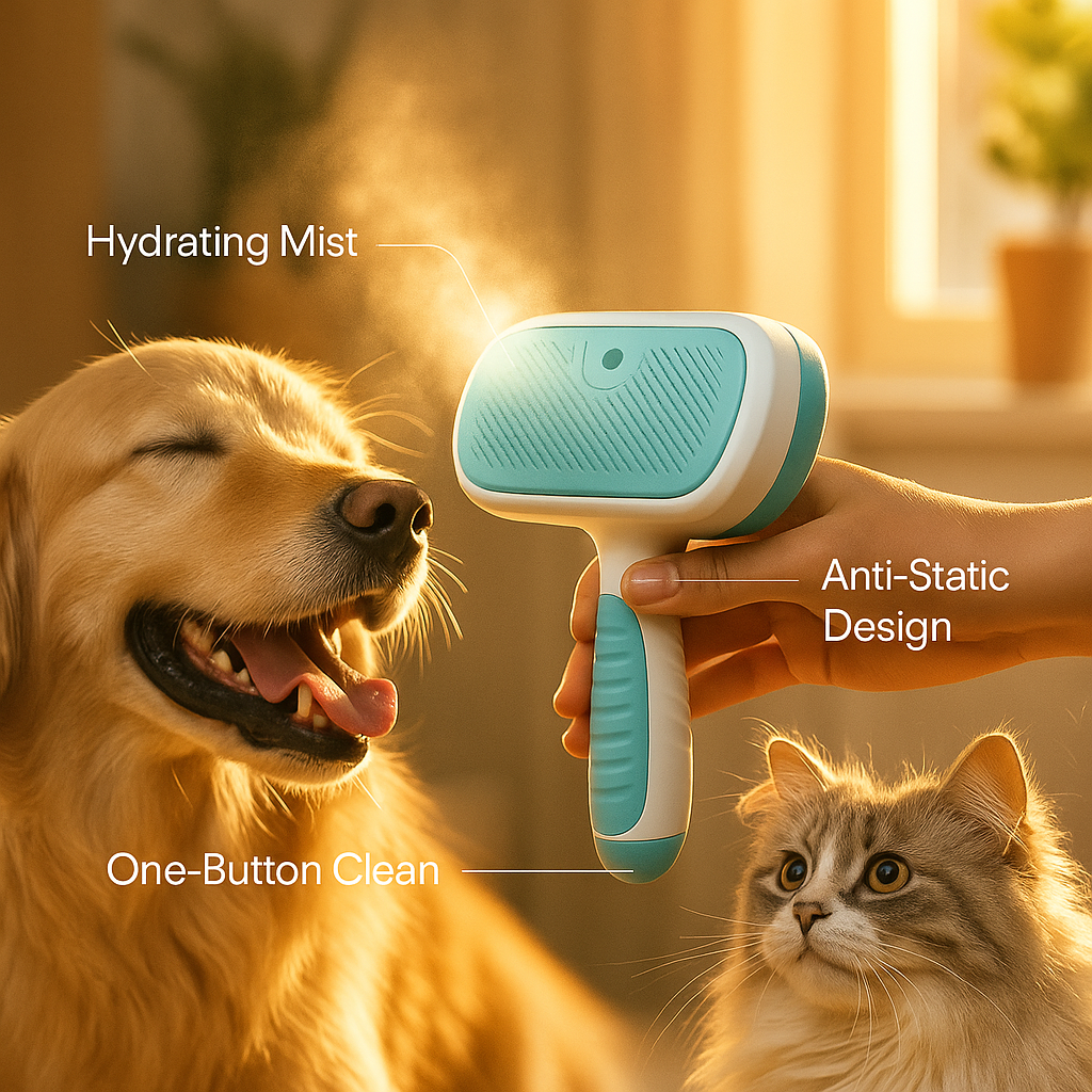 Leo & Lily Pet Steam Brush for Dogs & Cats – Self-Cleaning Deshedding Grooming Brush with Mist Spray, Anti-Static Bristles, Gentle for Long-Haired Cats & Shedding Dogs