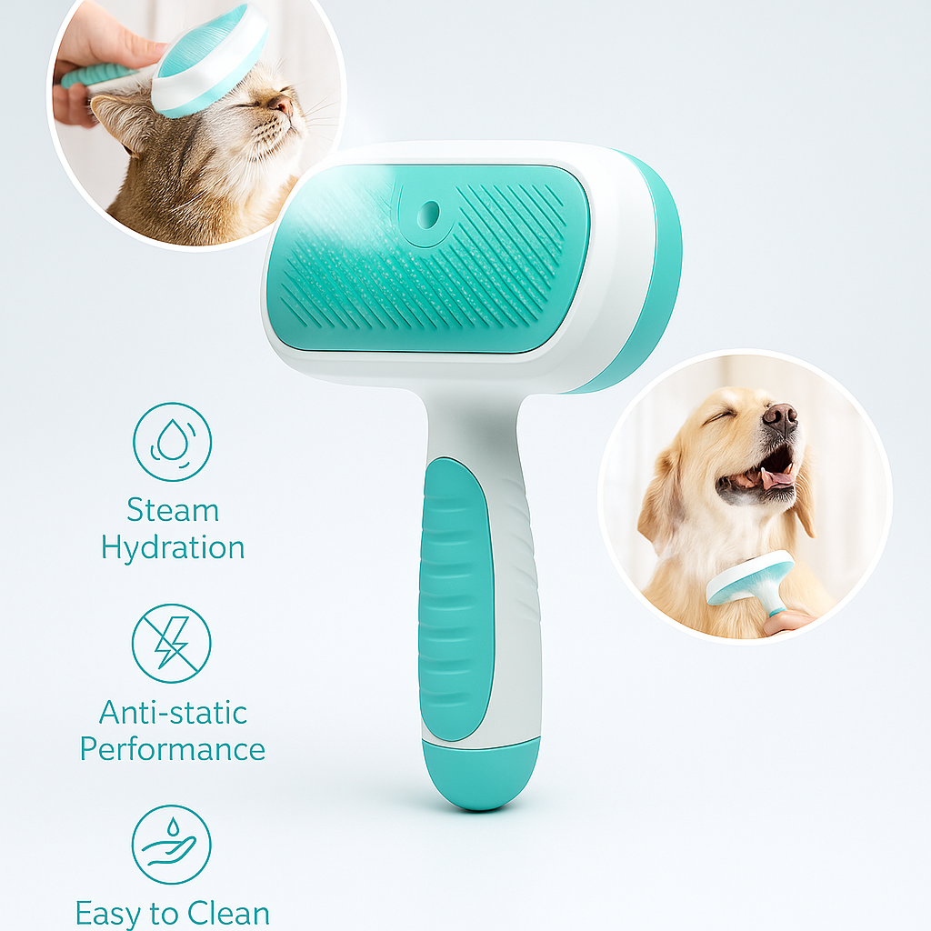 Leo & Lily Pet Steam Brush for Dogs & Cats – Self-Cleaning Deshedding Grooming Brush with Mist Spray, Anti-Static Bristles, Gentle for Long-Haired Cats & Shedding Dogs