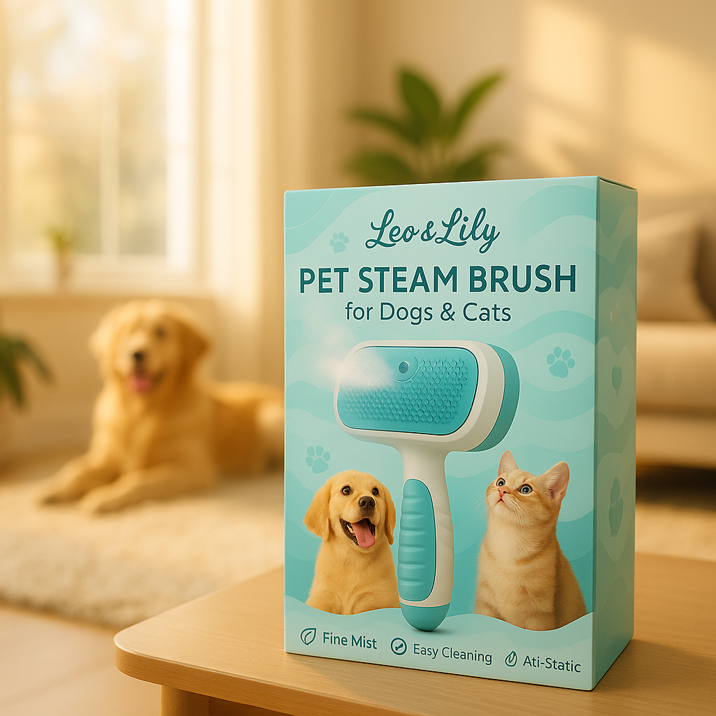 Leo & Lily Pet Steam Brush for Dogs & Cats – Self-Cleaning Deshedding Grooming Brush with Mist Spray, Anti-Static Bristles, Gentle for Long-Haired Cats & Shedding Dogs