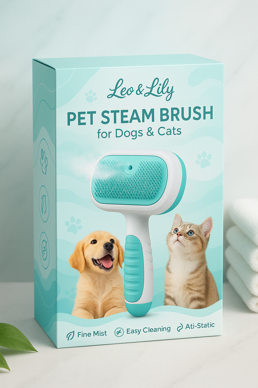 Leo & Lily Pet Steam Brush for Dogs & Cats – Self-Cleaning Deshedding Grooming Brush with Mist Spray, Anti-Static Bristles, Gentle for Long-Haired Cats & Shedding Dogs