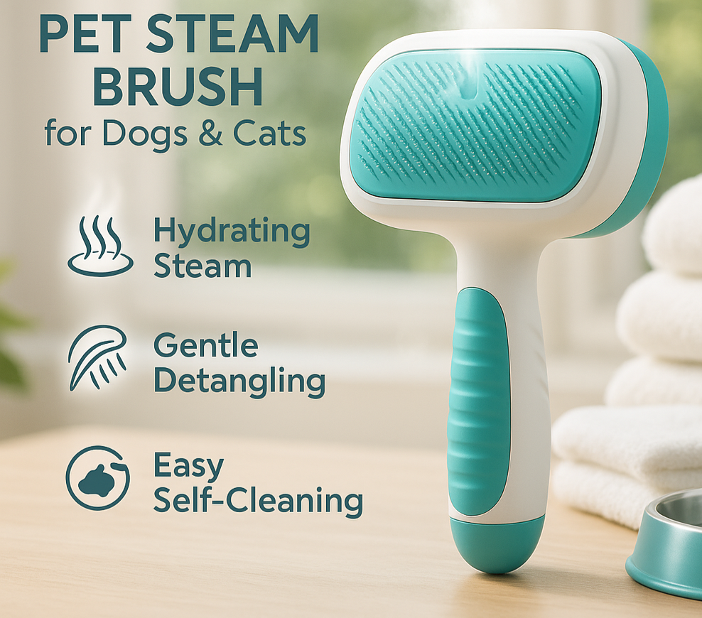 Leo & Lily Pet Steam Brush for Dogs & Cats – Self-Cleaning Deshedding Grooming Brush with Mist Spray, Anti-Static Bristles, Gentle for Long-Haired Cats & Shedding Dogs